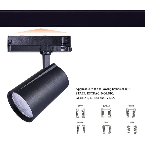 30 Watt LED Spårlampa 3-fas 4-ledare Rotationsbar & Svängbar Spårlampa 3000k Varmvit 280