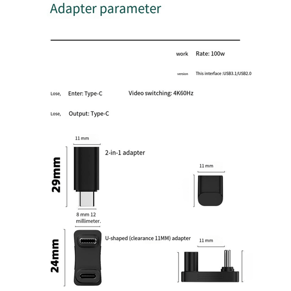 USB Type-C Opladningskonverter, 1 til 2 Han til Hun Adapter, OTG, 10Gbps Hurtig Data, 4K, Kompatibel med Tablets og USB-C Enheder
