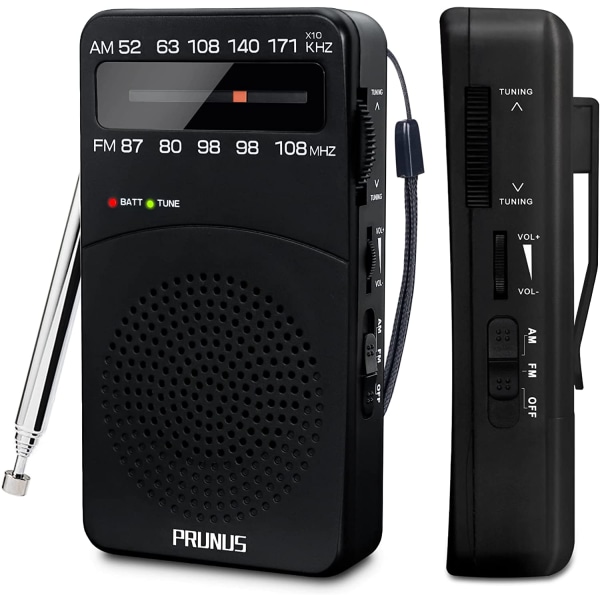 FM/AM(MW) bärbar radio, minitransistorradio, utmärkt mottagning, inställningsknapp med signalindikator. Mini Portable Radio (AA)
