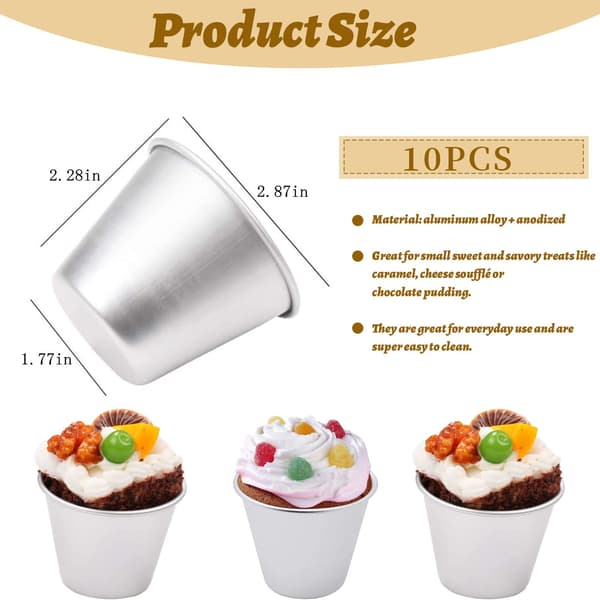 Puddingformar, 10 st Aluminium Bakformar Muffin Tin Dariole Formar Bakverktyg-14882