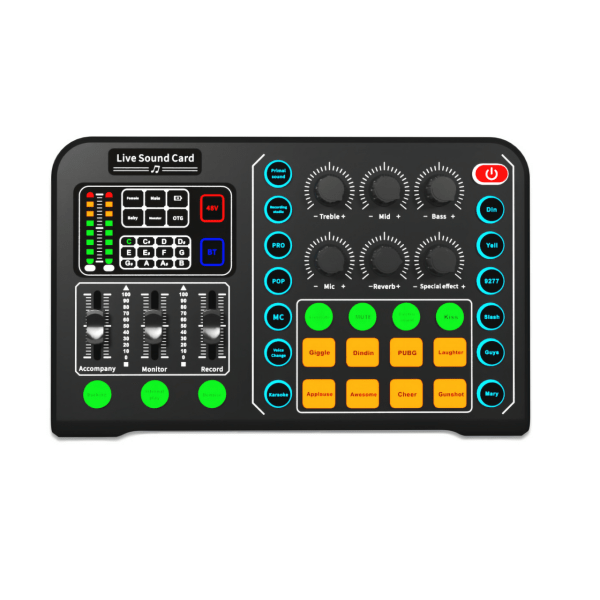 Professionel lydmixer, live lydkort og lydinterface med DJ-effekter-understøttet 48v mikrofon Black