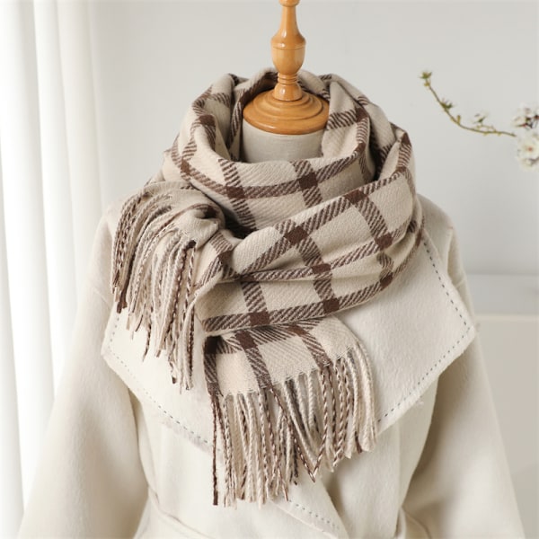 2024 Vinter Kvinder Plaid Faux Cashmere Sjal Tyk Varmt Cashmere Sjal Wraps Med Kvaster 1