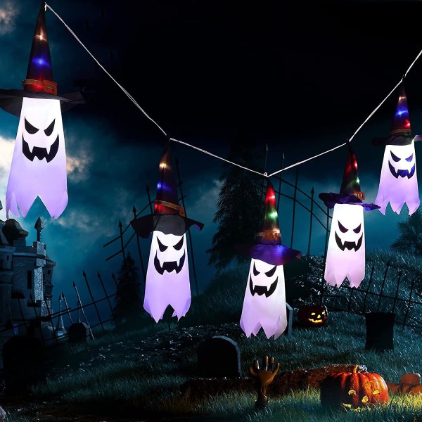 Halloween Lys, 11,5ft Batteridrevet 5 Spøgelses LED Lysstreng Halloween Dekorationer, Gysende Halloween Dekoration Til Indendørs Udendørs Hjemmefest Ha