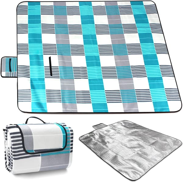 Picnic Tæppe 200 x 200 cm, Vandtæt Bærbart Foldbart, Udendørs Strandmåtte med Håndtag til Camping, Strand og Picnic