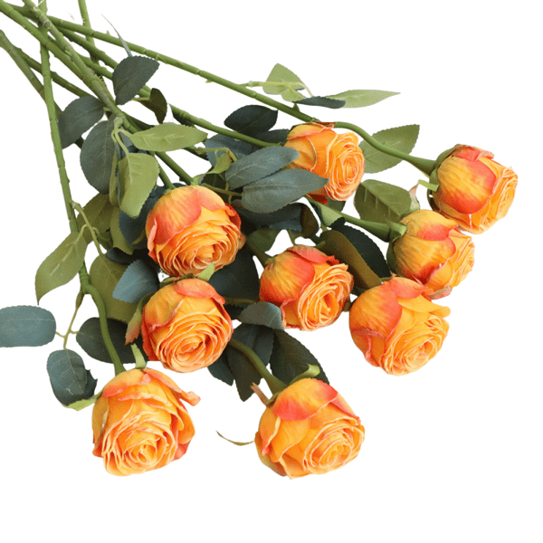 Konstgjord rosbukett, orange-gul, 9 stycken