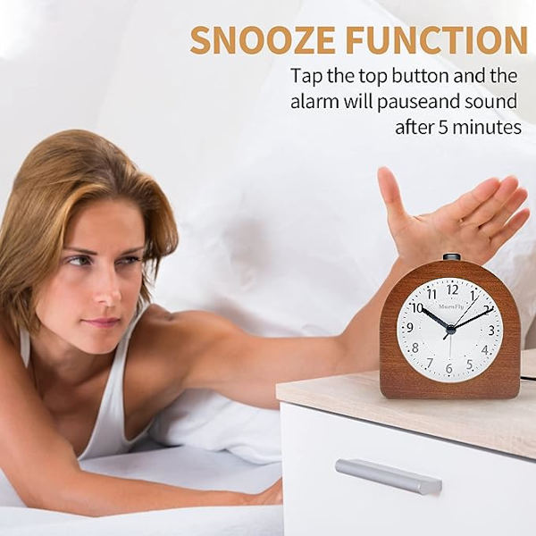 Mörk Trä, Batteridriven Morgonväckarklocka Snooze-Funktion Luminous Resa Trä Väckarklocka Tyst Icke-Tickande Analog Väckarklocka Händer Stigande S