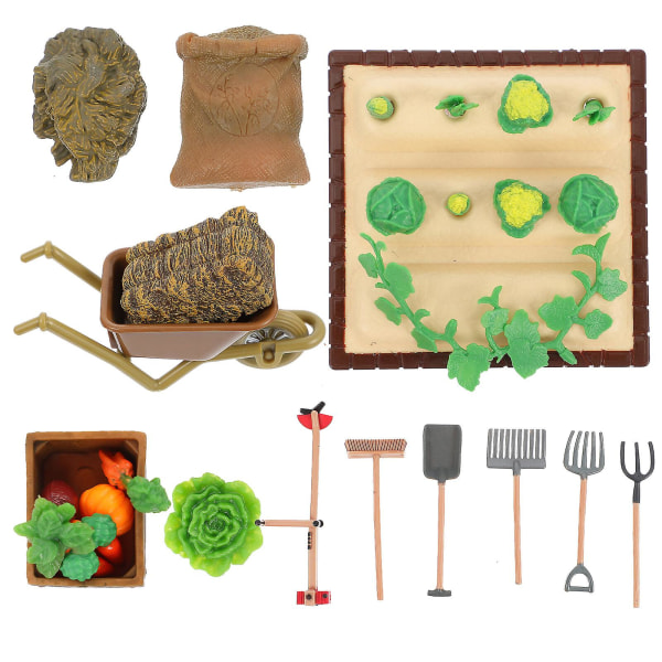 1 sæt mini landskabsdekor grøntsagsmarkmodel minigårdsværktøjsmodeller Assorted Color 10X3X1.6cm