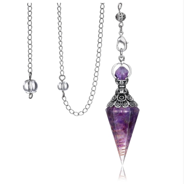 Chakra Krystallpendel Sekskantet Reiki Healing Krystallpunkter Gemstone Dowsing Pendel For Divination Scrying Wicca Ametyst