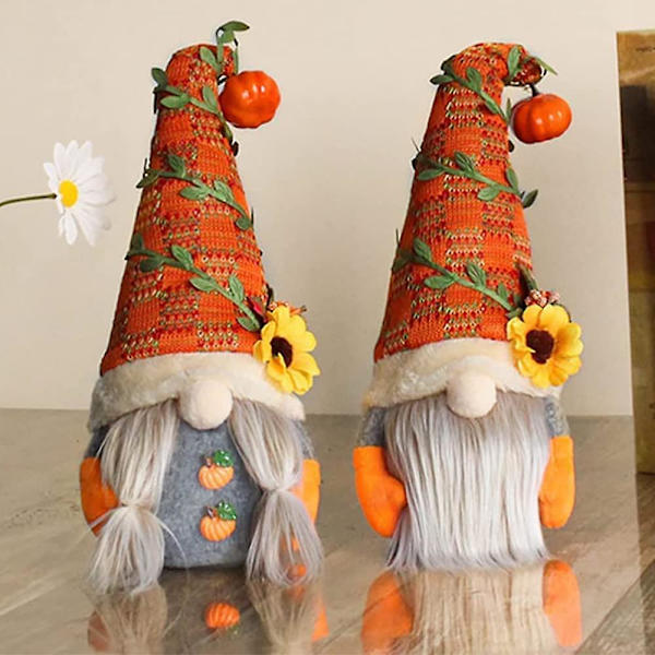 2 st Hösttomtar Nordiska Svenska Tomtar Plyschalv Thanksgiving Day Present Höstskörd Juldekoration