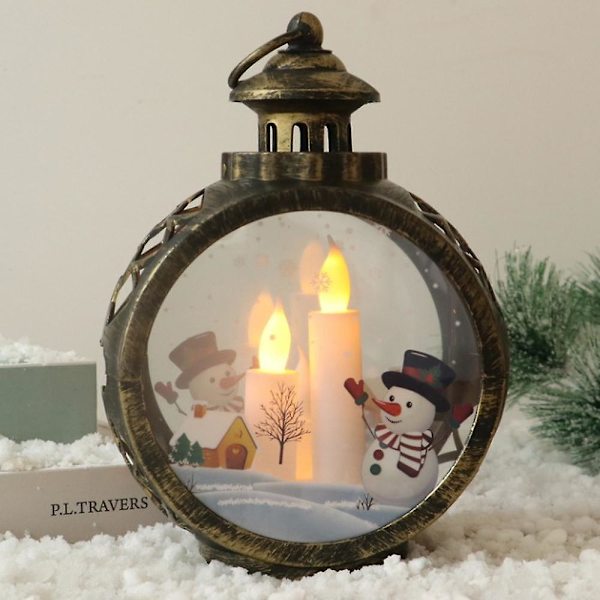 Joulukoristeet Led Pieni Pyöreä Valo Kannettava Lyhty Lahja Ikkunan Koriste Ripustus Bronze Snowman