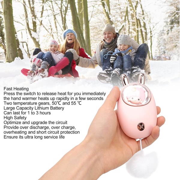 Elektrisk håndvarmer, 5W bærbar lommehåndvarmer med 2 temperaturgear (pink)