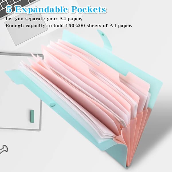 1 st Expanderande mapp, A4 pappersdragspelsfilficka med spänne, 5 fack (Grön) B