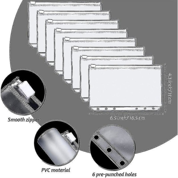 A6-pärm Budget Notebook- cover Mappstorlek 6-hålsficka Plastdragkedja Pengar sparar kuvertdagbok