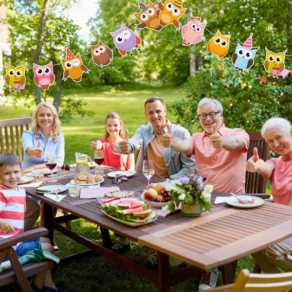 4-pack Uggla Födelsedagsgirlander Färgglada Uggla Flagggirlander Uggla Tryckt Girland Uggla-Temad Festdekorationer för Babyshower Födelsedagsfesttillbehör