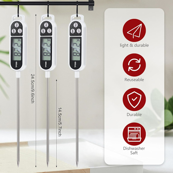 6 kpl Pikaluettava Lihan Lämpömittari Pitkällä Anturilla 9,65 Tuumaa Keittiön Ruuan Keittoa Varten Makeisten Lämpömittari Vedenkestävä Digitaalinen Lämpömittari