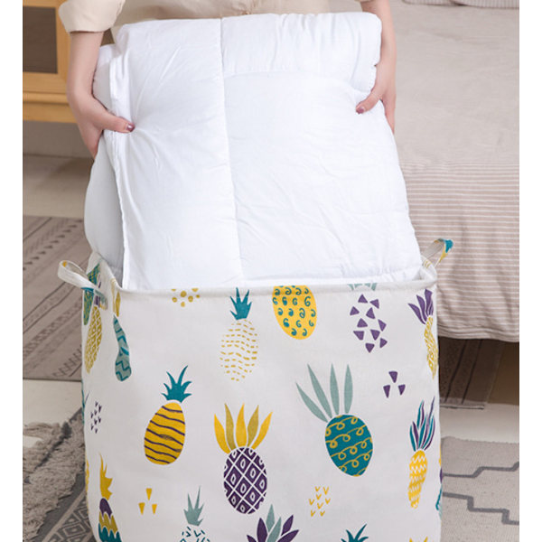 Ananas og hjorte, 2 stk., 43*32*45cm, Store Opbevaringskurve til Tøjopbevaring, Stof Vasketøjskurv, til Dyne, Pude, Sengetøj, Tæppe og Kl