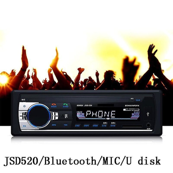 Bil Fm Bluetooth Stereo O Mp3-spelare Radio 1 Din In-dash Fm-mottagare Handfritt samtal Med USB/sd/mmc-ingång 12v Jsd-520 Mic [gratis frakt]