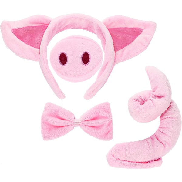 Svin Kostume Sæt Svin Ører Næse Hale og sløjfe Pink Pig Fancy Dress Kostume tilbehør til børn