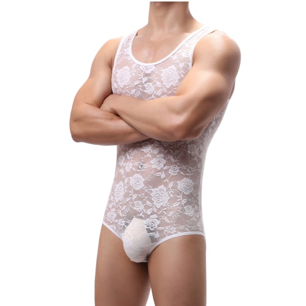2-delers Sexy bodysuit for menn treningsundertøy Pustende tanktopp herreundertøy (svart og hvitt)