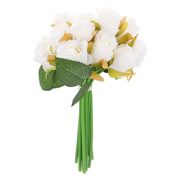 Simulering Rose Brudebuket Smuk Brud Holder Blomster Bryllup Decor White 25X17X17CM
