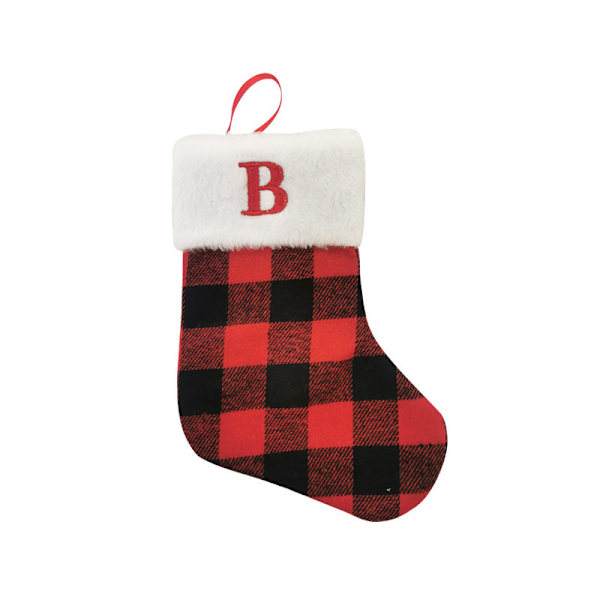 Christmas 26 Letters Embroidered Socks Gift Bag Black And Red Grid Little Socks Tree Pendant Candy Bag Decorations