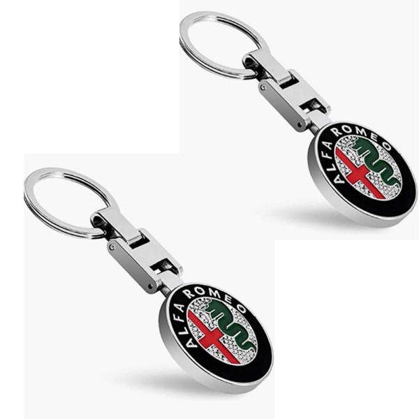 2 stk Dobbeltsidet Alfa Romeo Bil Logo Bil med Metal Nøglering Ring Vedhæng