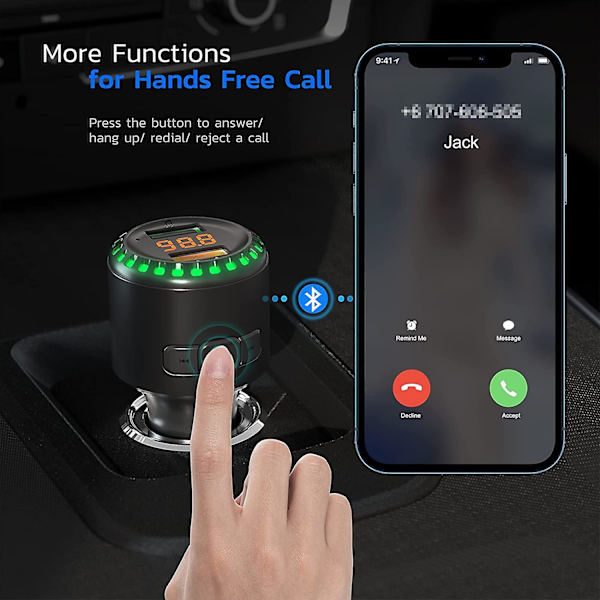Bluetooth FM-sändare, Bluetooth Billaddare, FM-sändare för Bil med Dubbla