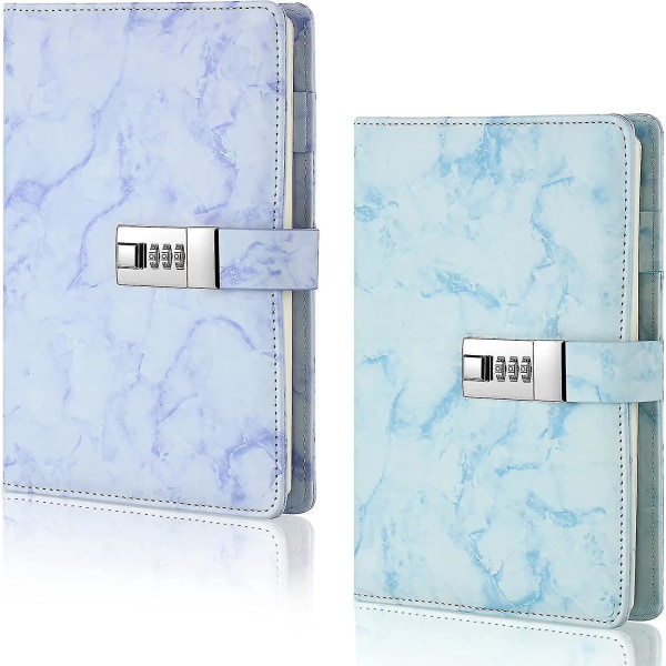 2 stycken marmor dagbok Journal med lås för flickor och kvinnor hemliga dagbok dagbok med kodlås A5 marmor anteckningsböcker med kombinationslås Pu läder