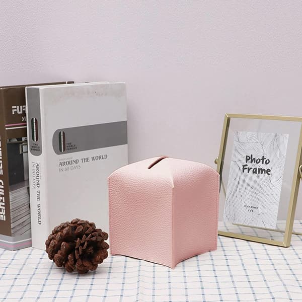 Tissue Box Cover Hållare PU Läder Fyrkantig Tissue Box (Köttrosa)