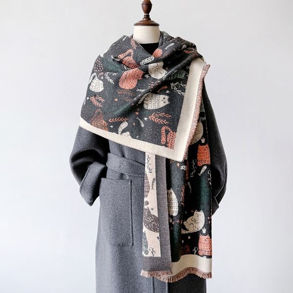 2024 Pashmina-Sjal Varmt Kashmir-Tørklæde Kvinder Design Kat Vinter Tykt Tæppe Kvinders Turban Kappe 7