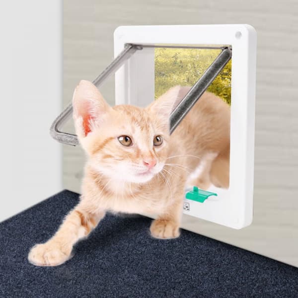 Kattlucka med fyrvägslås, vit, justerbart läge