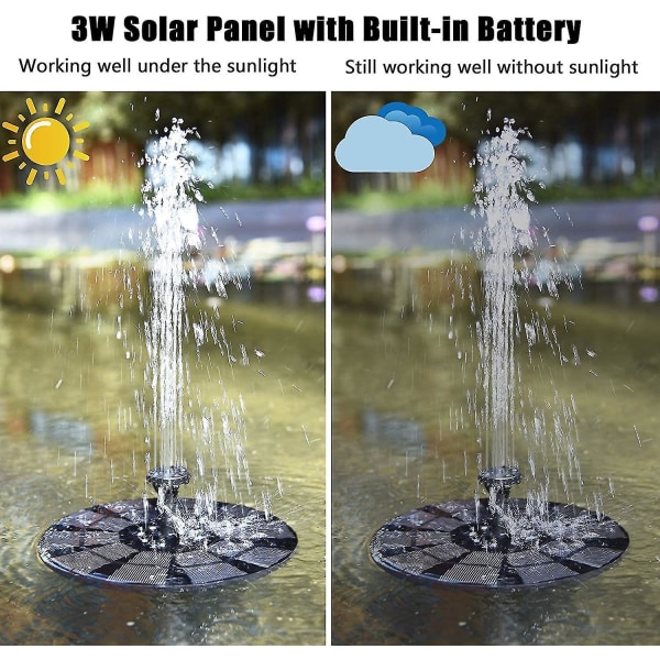 Solar springvandspumpe med led lys, 3w fritstående flydende sol vand springvand med batteri backup og 8 dyser, udendørs sol vand pumpe sæt til B