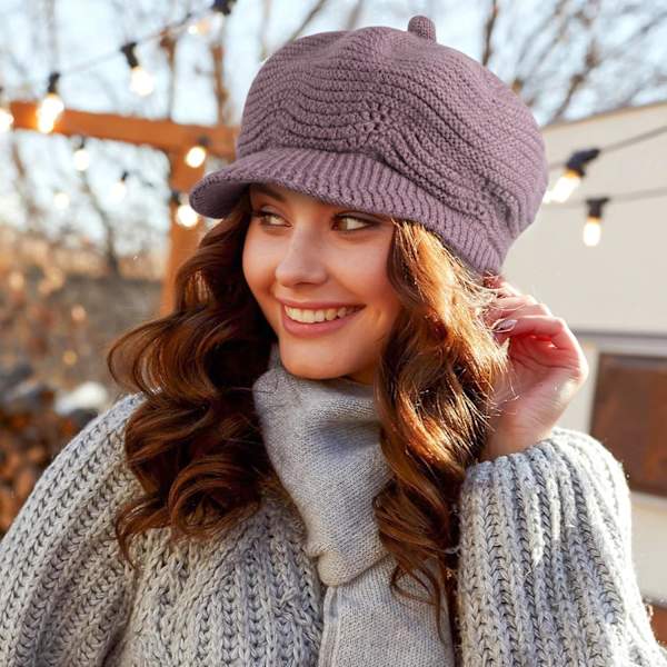 Damer Vinterhatte - Varmt Strikket Visirhat Damer Fleeceforet Varmt Fleece Spids Beret 7