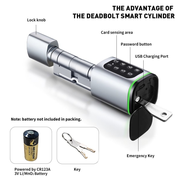 Digital Adgangskode RFID Kort Euro Bluetooth Cylinder Lås Biometrisk Elektronisk Smart Dør Lås
