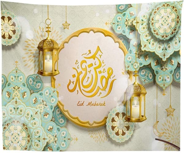 200 x 150 cm Ramadan och Eid Tema Canvas Tryck Tyg Väggkonst för Heminredning