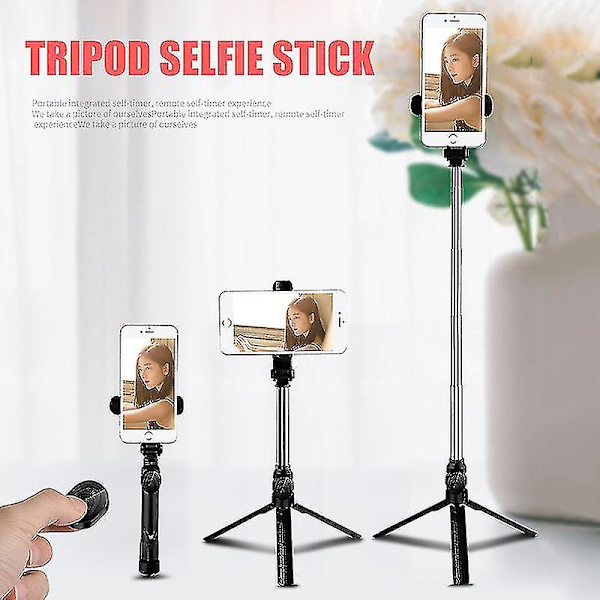 Selfie Stick Bluetooth Fjernbetjening Selvudløser Stativ Mobil Live Streaming Beslag Holder Hvid