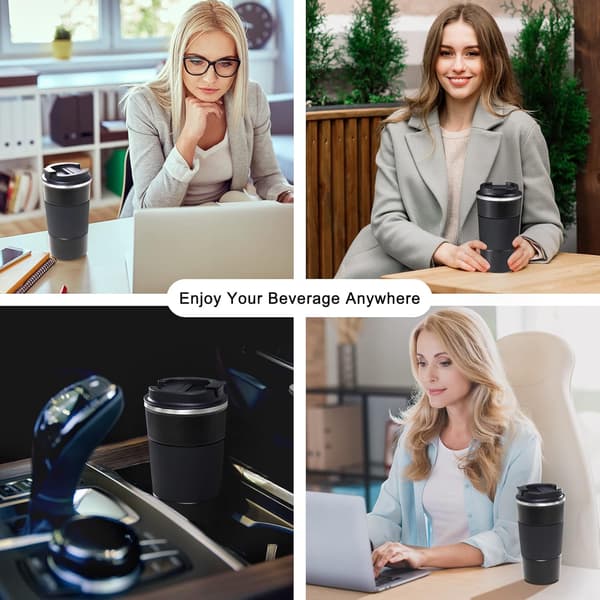 Kaffemugg för Resor, Dubbelväggig Isolerad Kaffetermos med Läcksäker Flip Isolerad Kaffemugg (Svart)