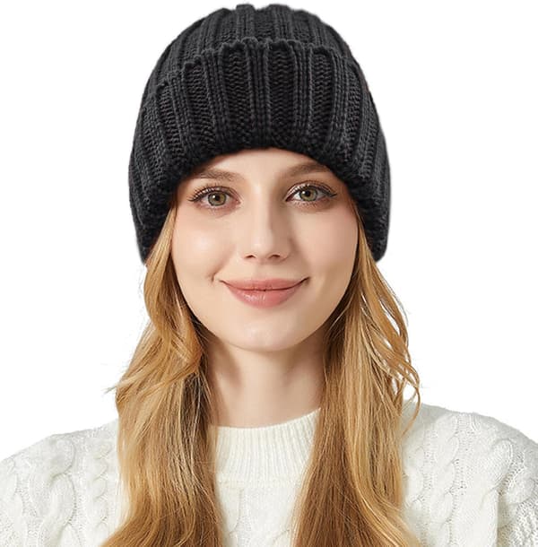 Dames Vinter Beanie Hat, Varmt Beanie Hat til Kvinder, Løst Elastisk Strikket Fleeceforet Beanie Hat 1