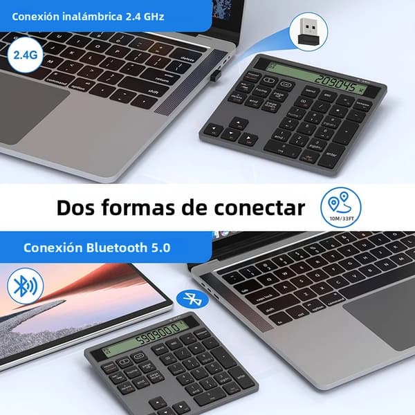 2-i-1 Bluetooth Trådløst Numerisk Tastatur Sort med Display, Kompatibel med Windows Mac, til PC Bærbar Tablet black