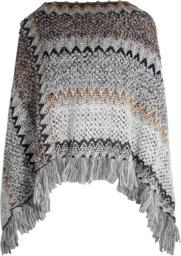 Dame Vintage Frynser Pullover Sjal Stribet Wrap Poncho Cape/Blandet Grå-14444
