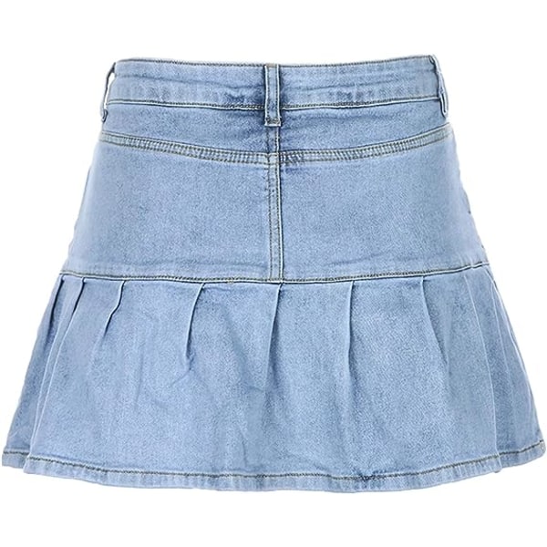 Afslappet nederdel til kvinder Slim Fit A-line flæse-mini-denimnederdel (blå, L)