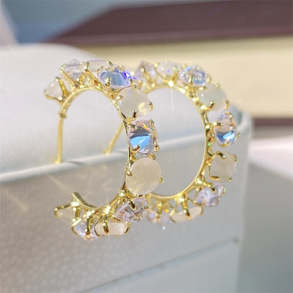Mote oval opal hoops øredobber for kvinner fest jenter temperament tilbehør unike øredobber gave