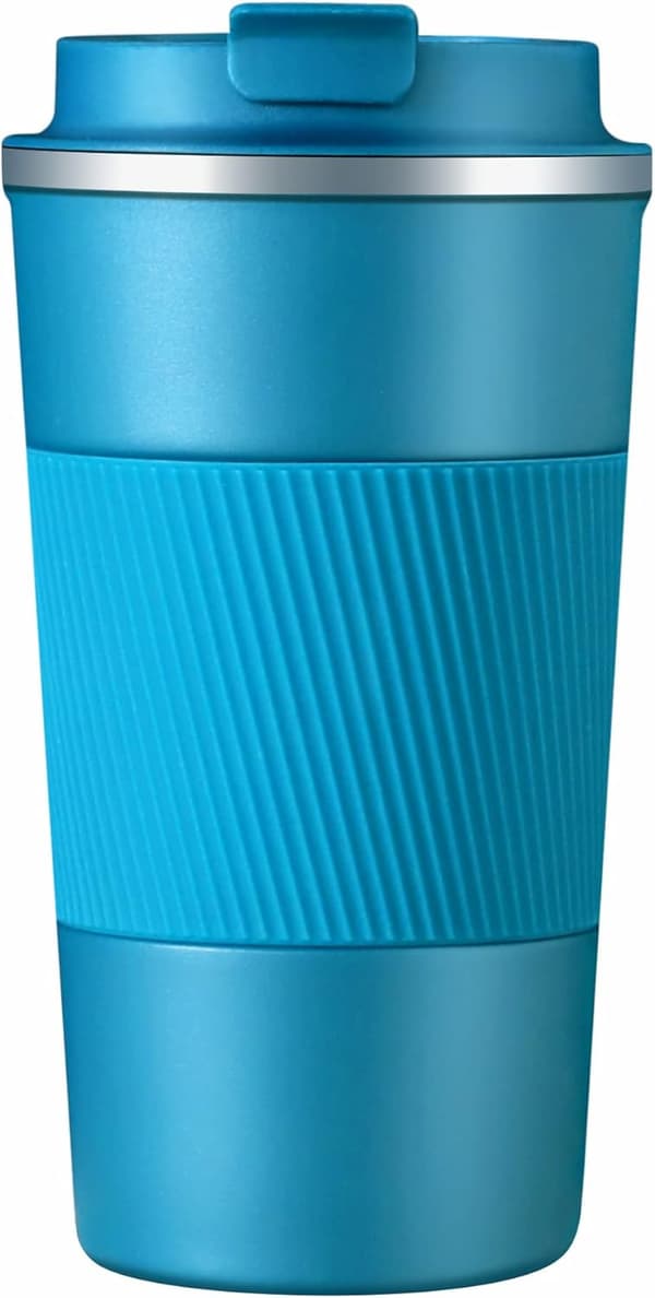 Kaffemugg för Resor, Dubbelväggig Isolerad Kaffetermos med Läcksäker Flip Isolerad Kaffemugg (Blå)