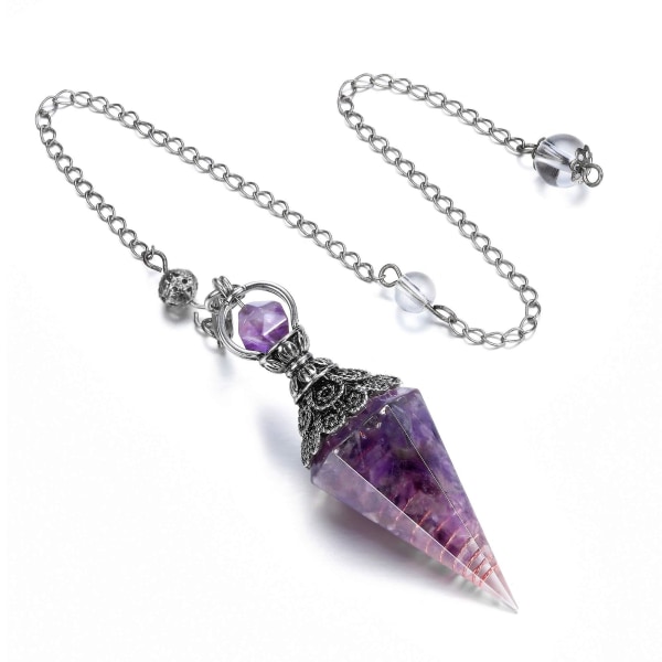 Chakra Krystallpendel Sekskantet Reiki Healing Krystallpunkter Gemstone Dowsing Pendel For Divination Scrying Wicca Ametyst