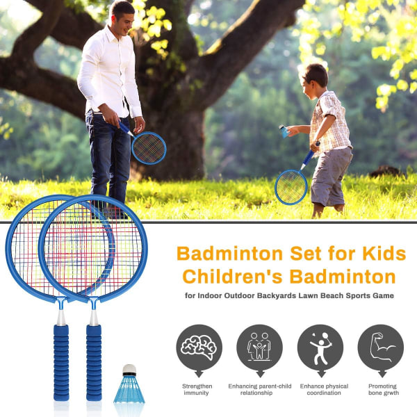 Badminton Tennisracketer (Blå)Sett Tennis Utendørsspill Ball Utendørs Strandleke for barn 3 4 5 år gammel