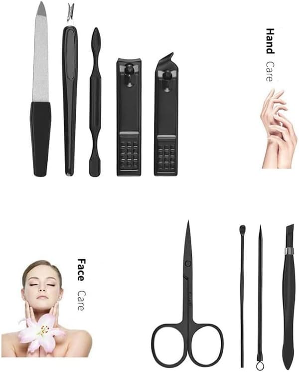 Manicure Sæt Skønhedssæt 9 Dele Rustfrit Stål Negleklipper Neglesaks Akne Nål Sæt Blå C