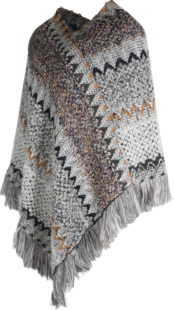 Dame Vintage Frynser Pullover Sjal Stribet Wrap Poncho Cape/Blandet Grå-14444
