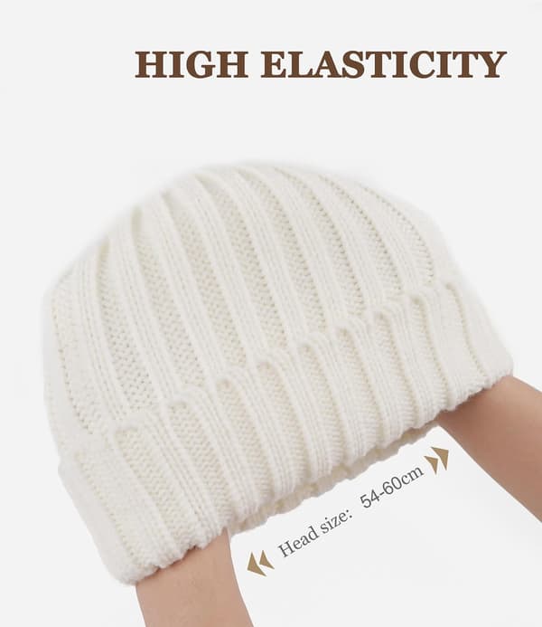Vinterlue for kvinner, varm lue for kvinner, løs elastisk strikket fleeceforet lue 3