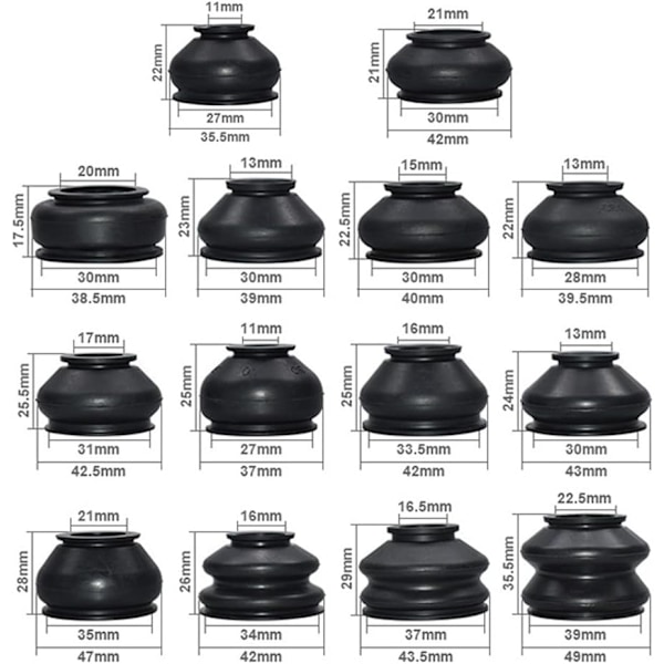 Universal Bilutskift Tie Rod End Støvhette Sving Til Stangarm Kuleledd Hode Støvbeskyttelse Gummideler Tilbehør 14 stk (14 Størrelser x1)