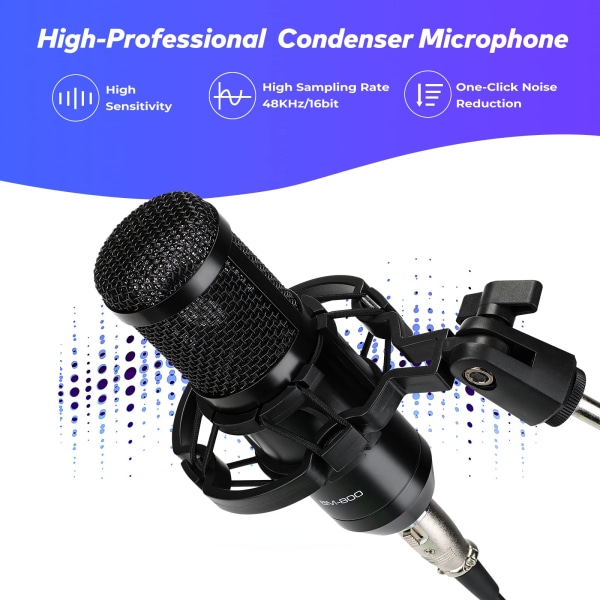 Professionell inspelningsstudio set av externt live karaoke mikrofon ljudkort, (Blue-Silve)